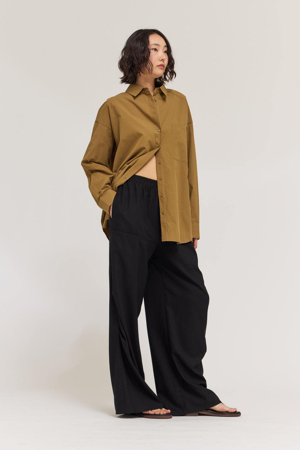 Elastic Waist Linen Straight Pants