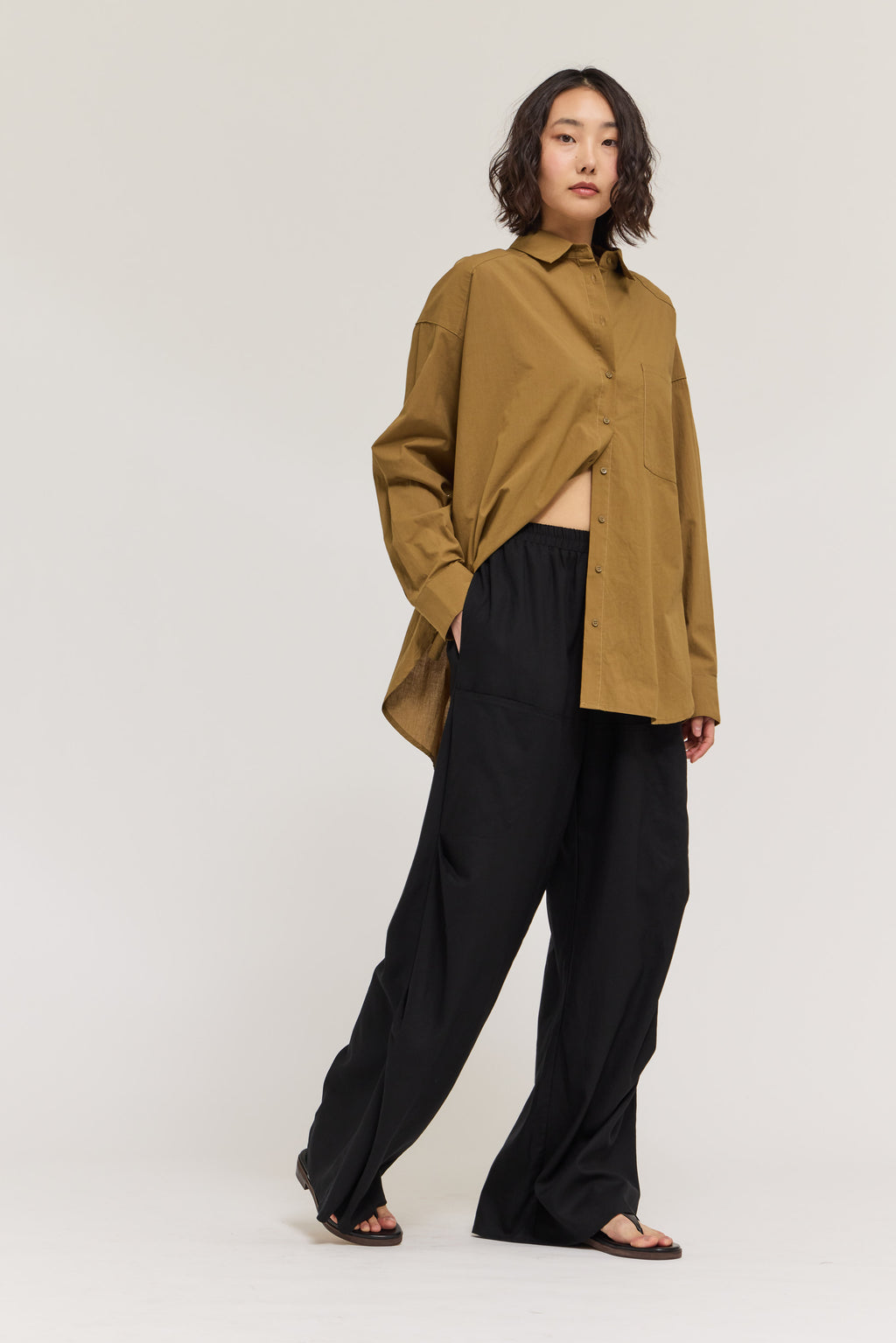 Elastic Waist Linen Straight Pants