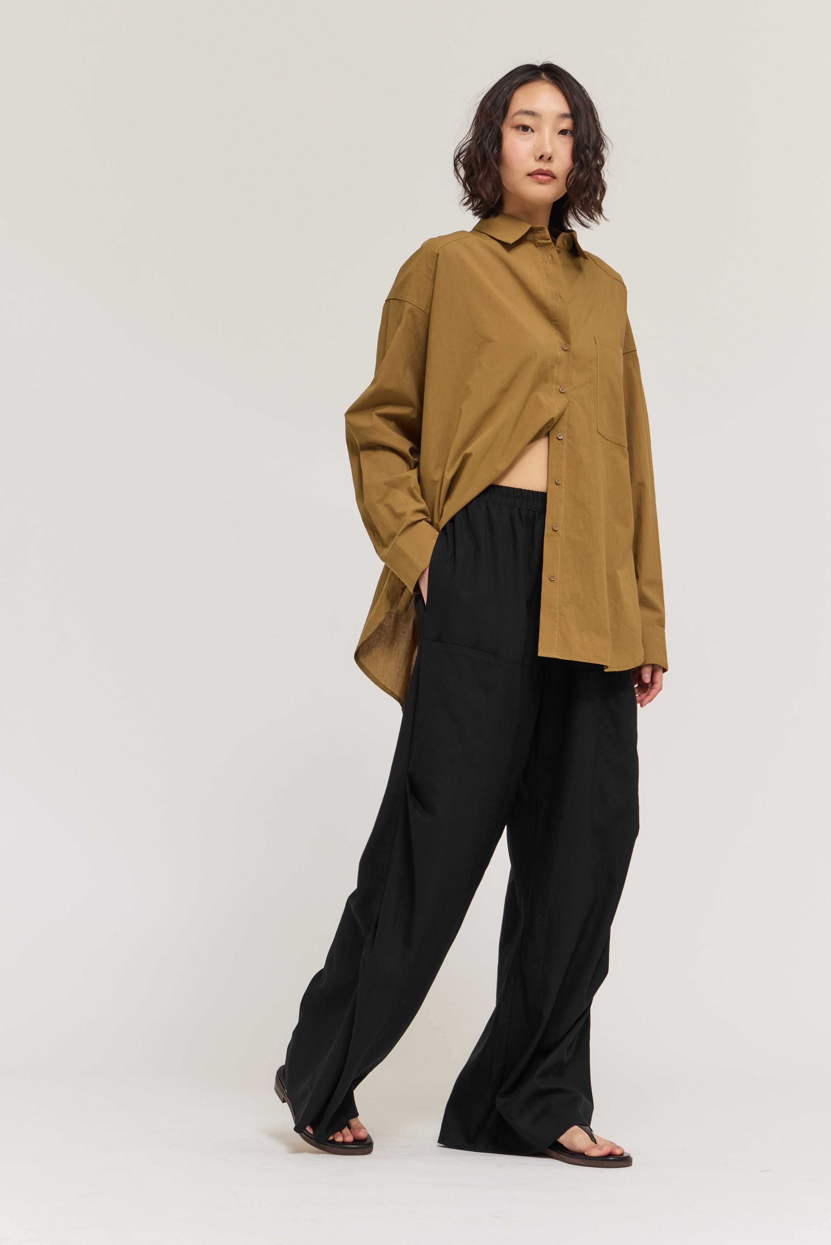 Elastic Waist Linen Straight Pants