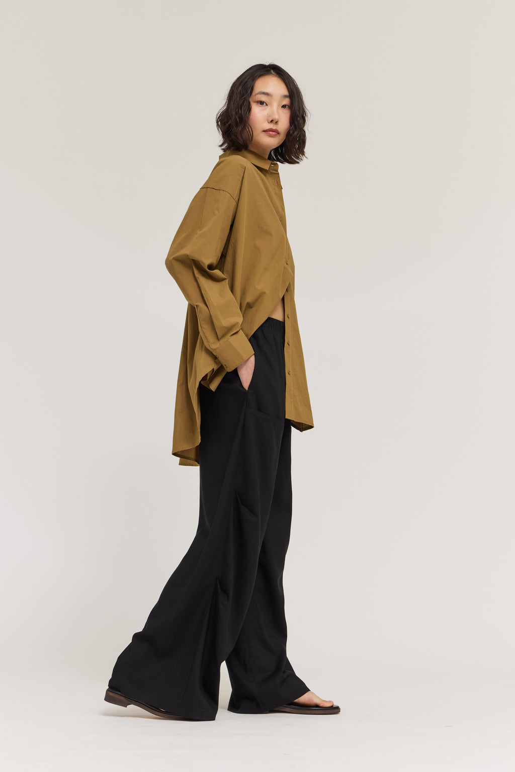 Elastic Waist Linen Straight Pants