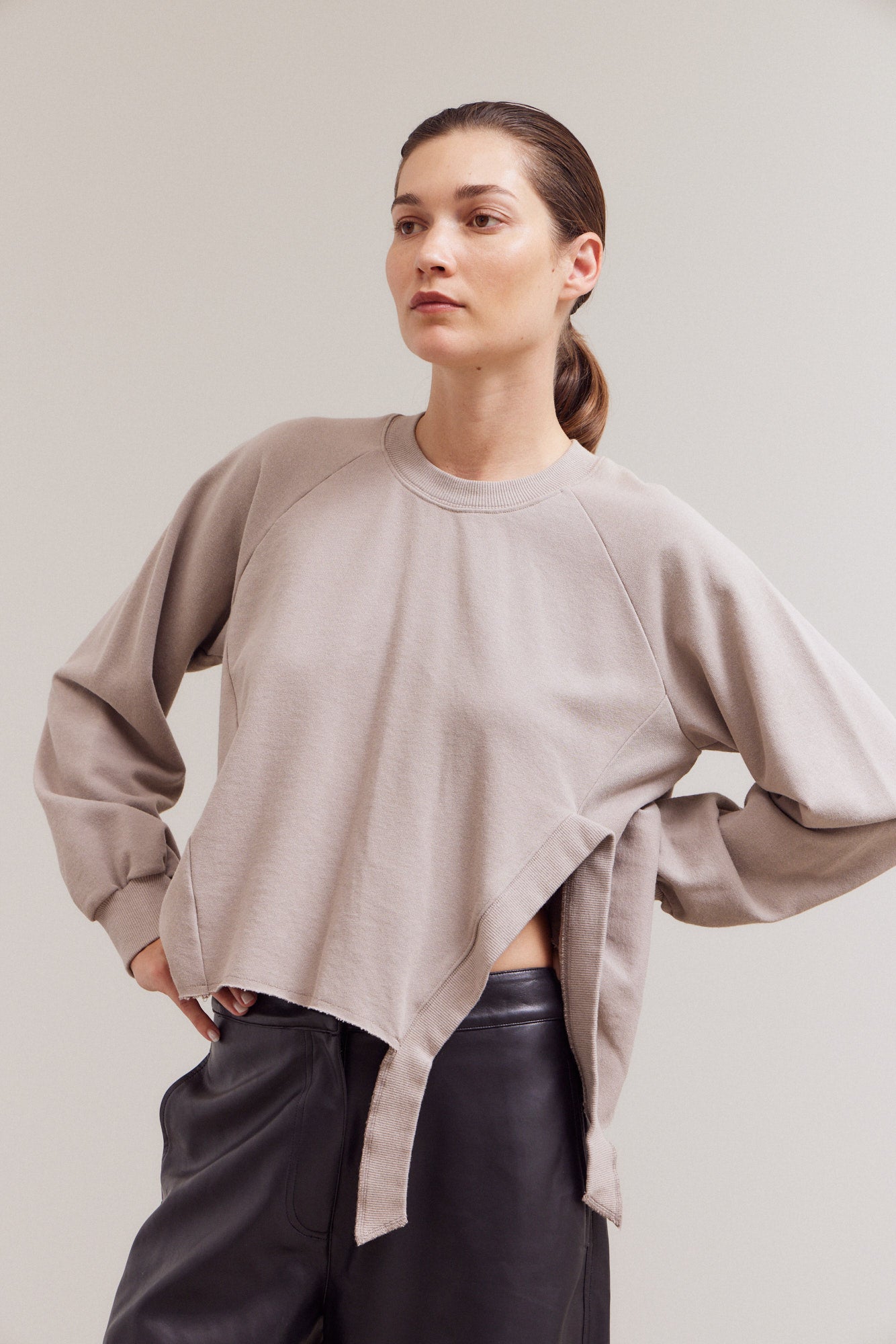 Front Slit Detail Terry Top