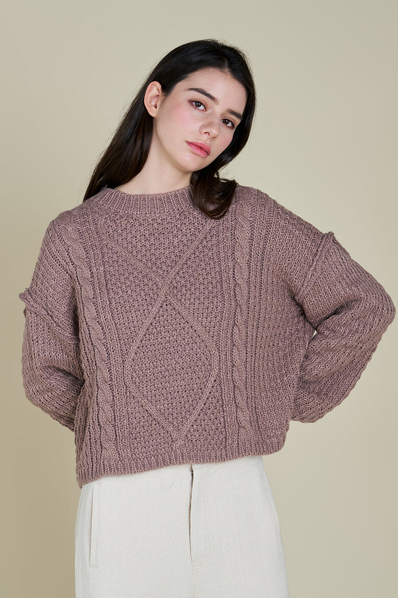 Cable Front Crop Sweater