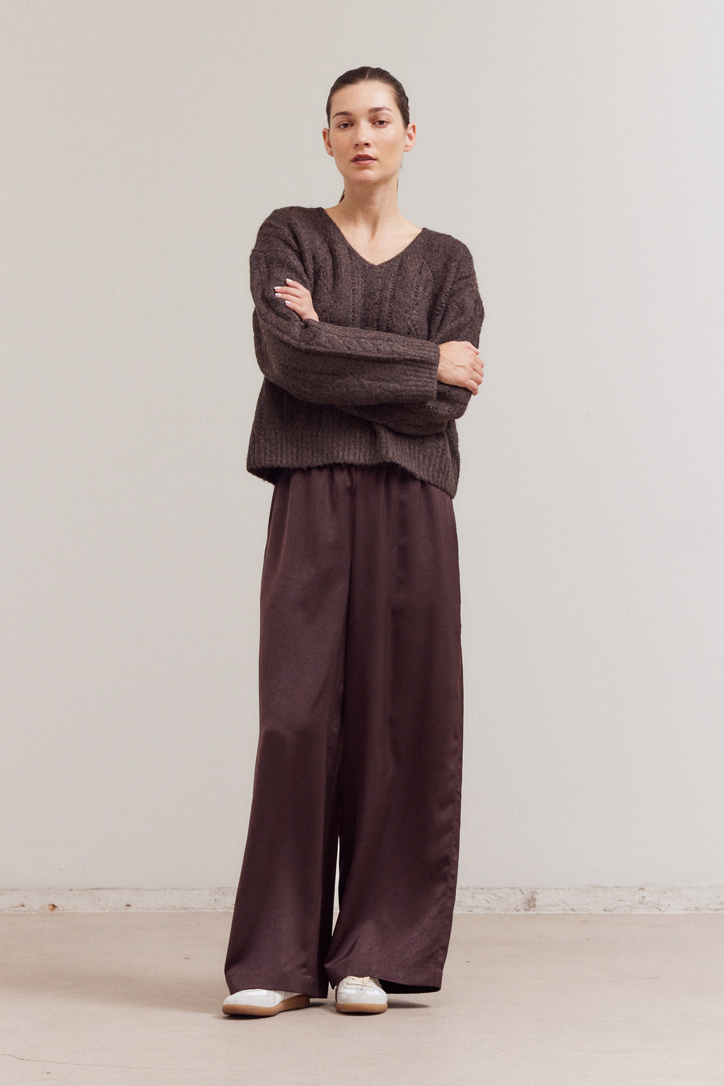 V Neck Cable Sweater Top