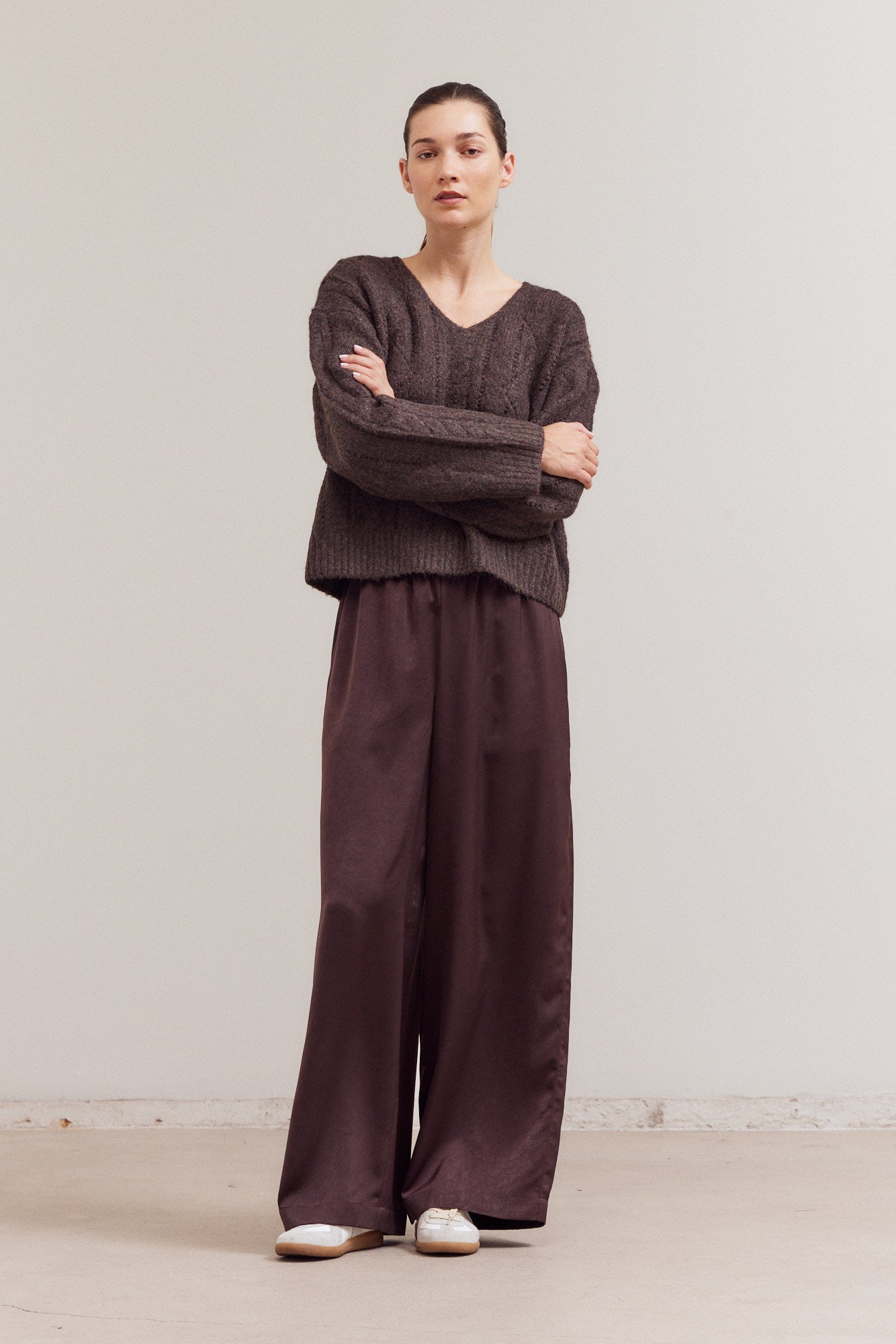 V Neck Cable Sweater Top