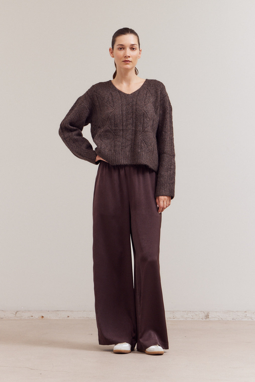 V Neck Cable Sweater Top