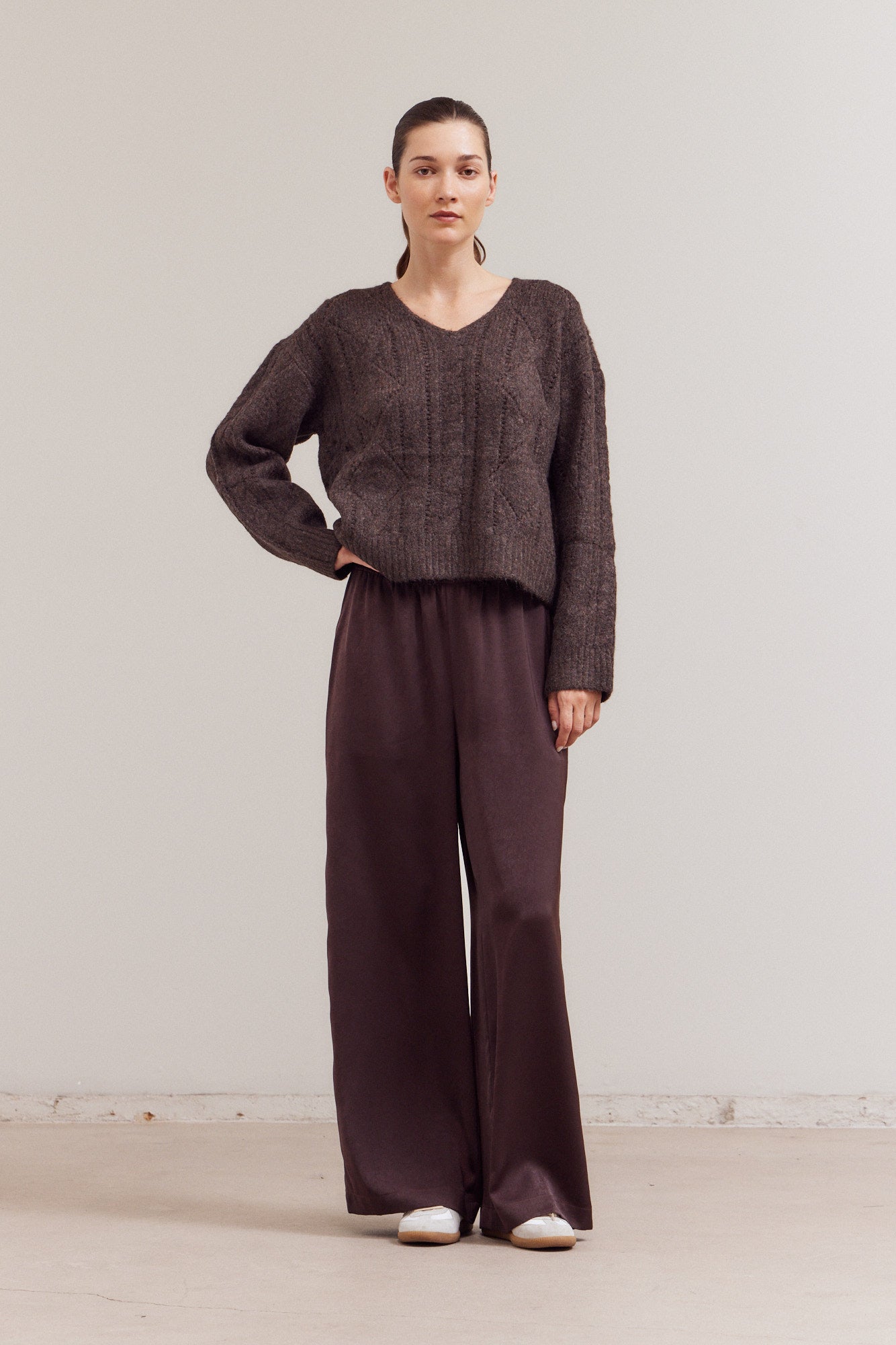 V Neck Cable Sweater Top