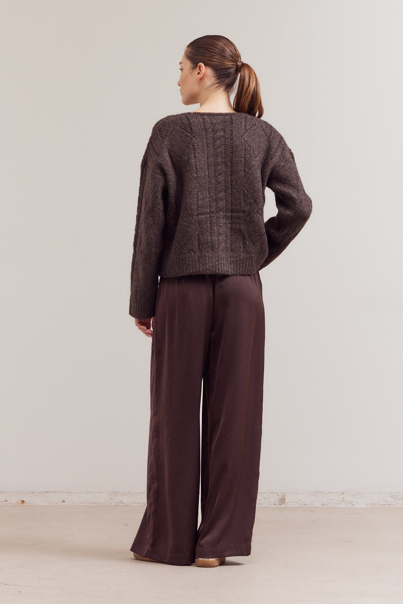 V Neck Cable Sweater Top