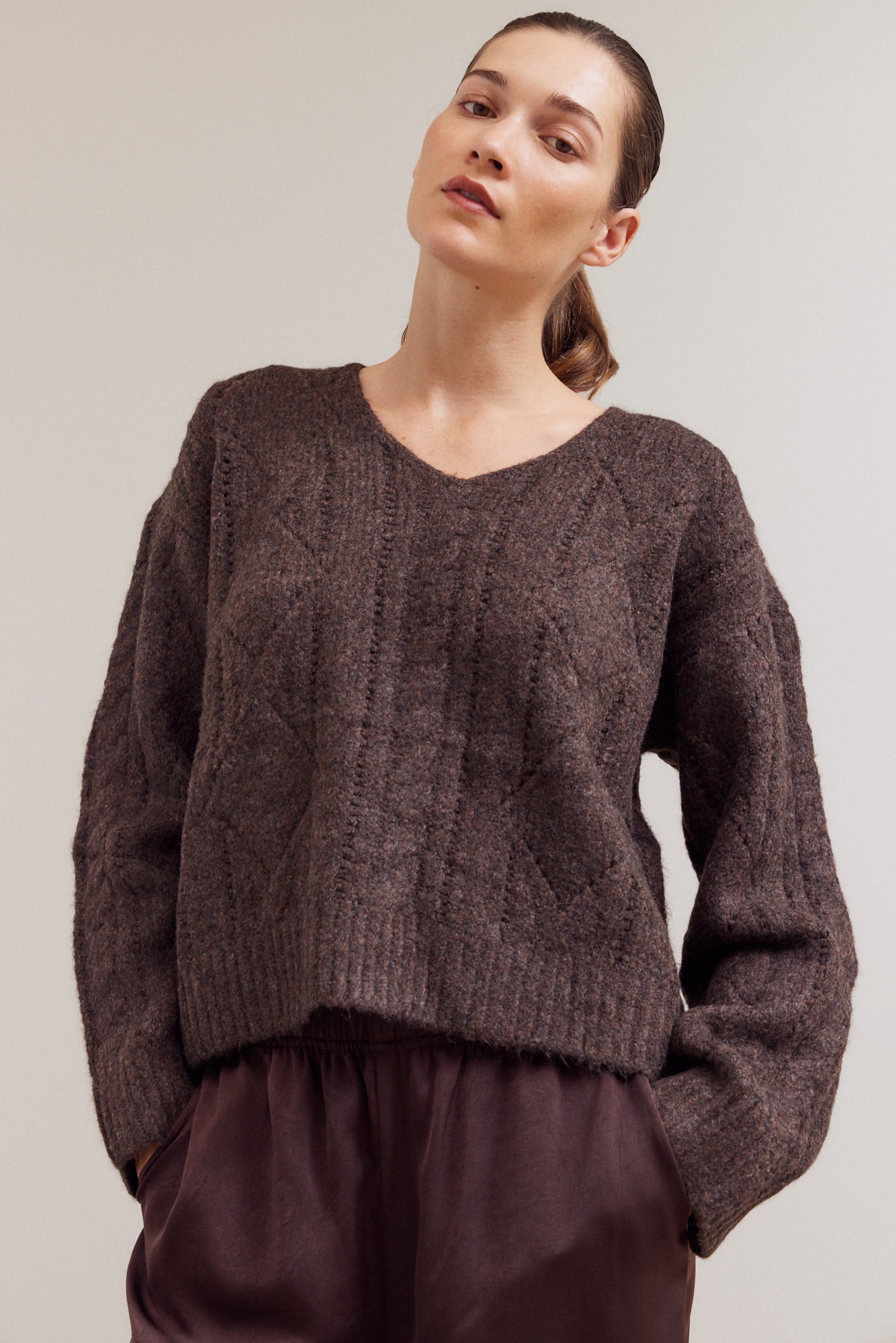 V Neck Cable Sweater Top