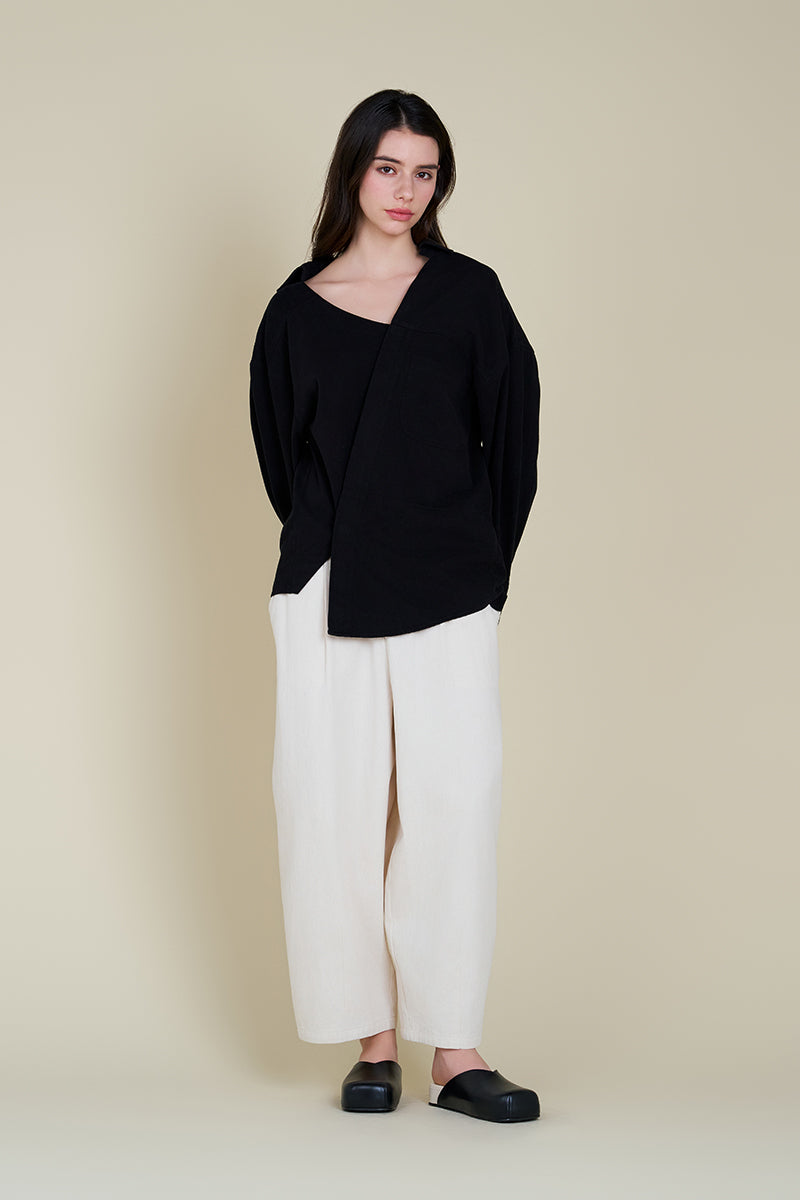 Unbalanced Off The Shoulder Twill Shirt