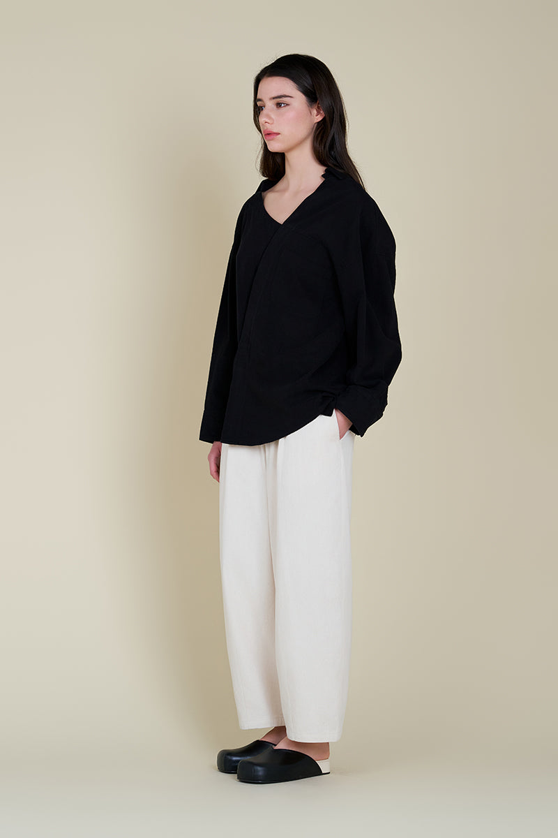 Unbalanced Off The Shoulder Twill Shirt