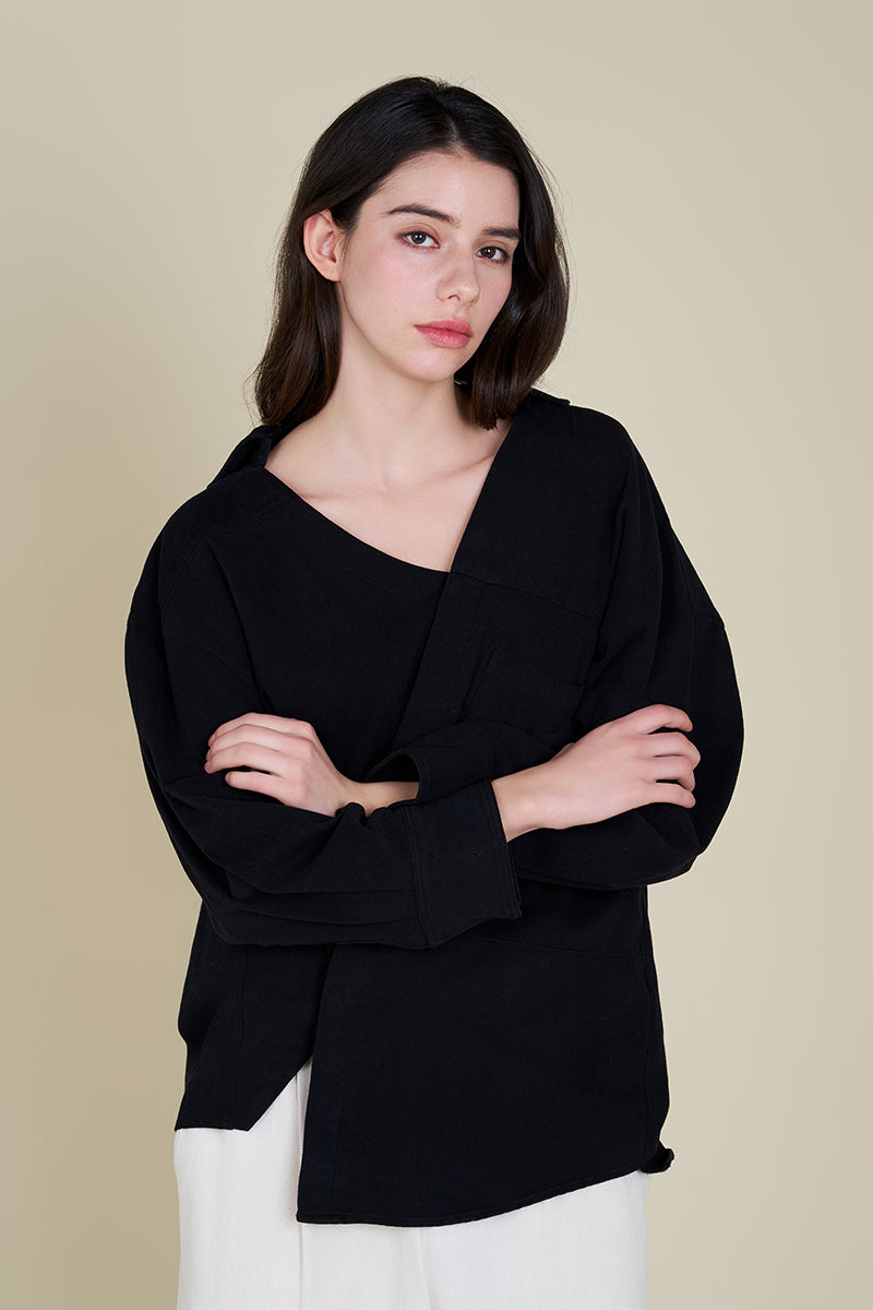Unbalanced Off The Shoulder Twill Shirt