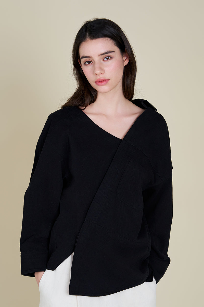 Unbalanced Off The Shoulder Twill Shirt