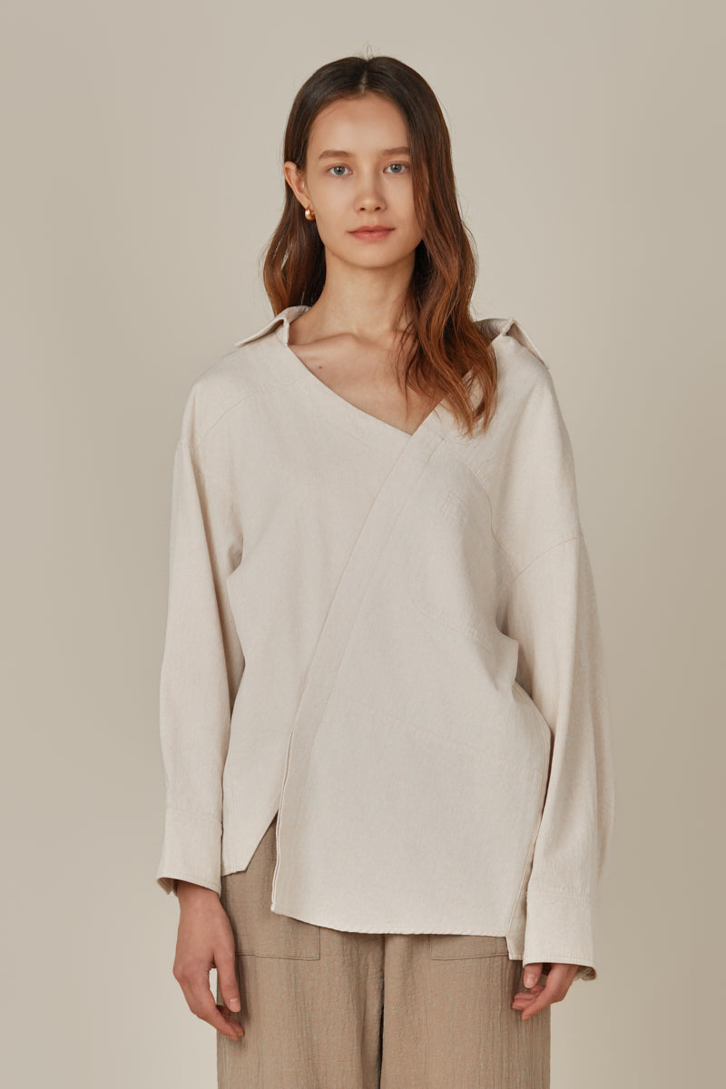 Unbalanced Off The Shoulder Twill Shirt