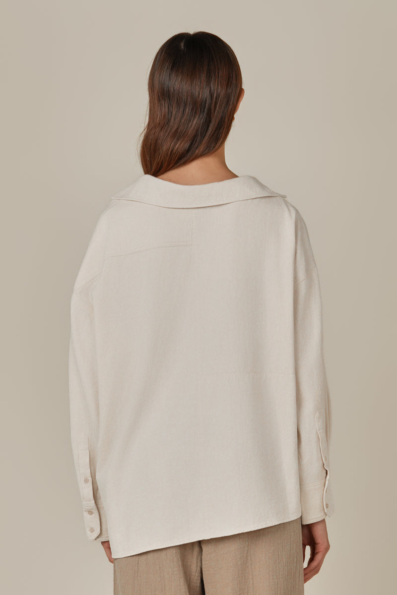 Unbalanced Off The Shoulder Twill Shirt
