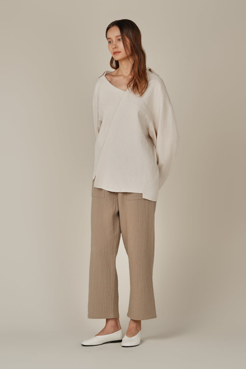 Unbalanced Off The Shoulder Twill Shirt