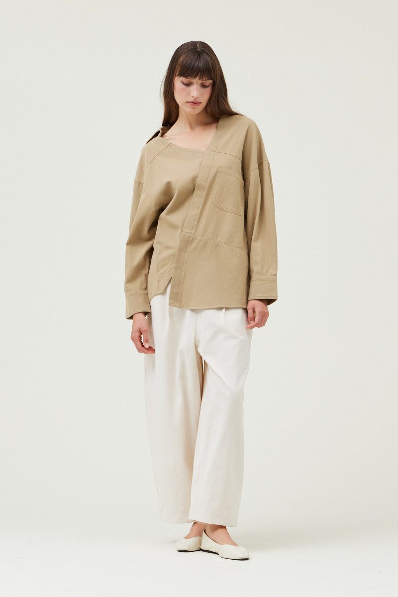 Unbalanced Off The Shoulder Twill Shirt