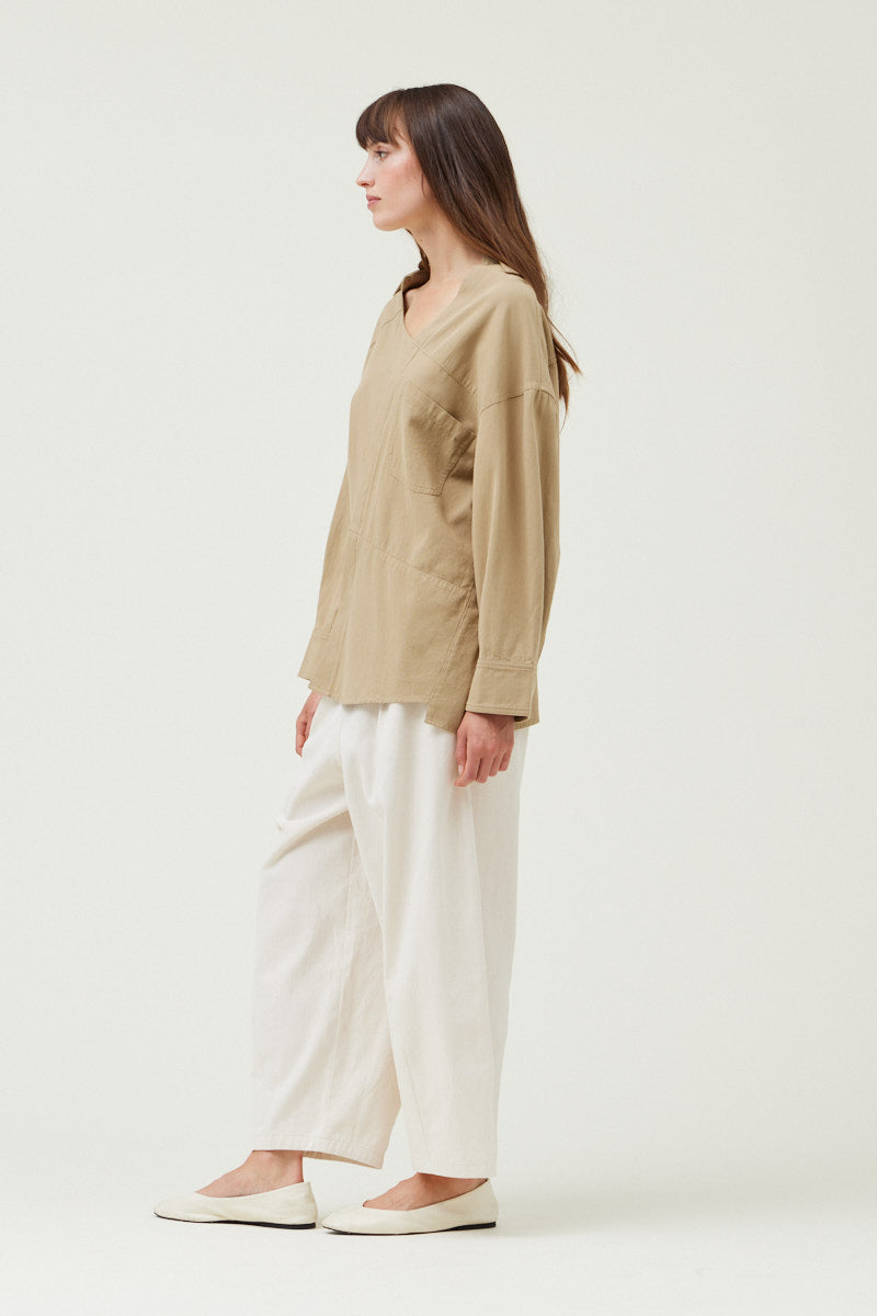 Unbalanced Off The Shoulder Twill Shirt