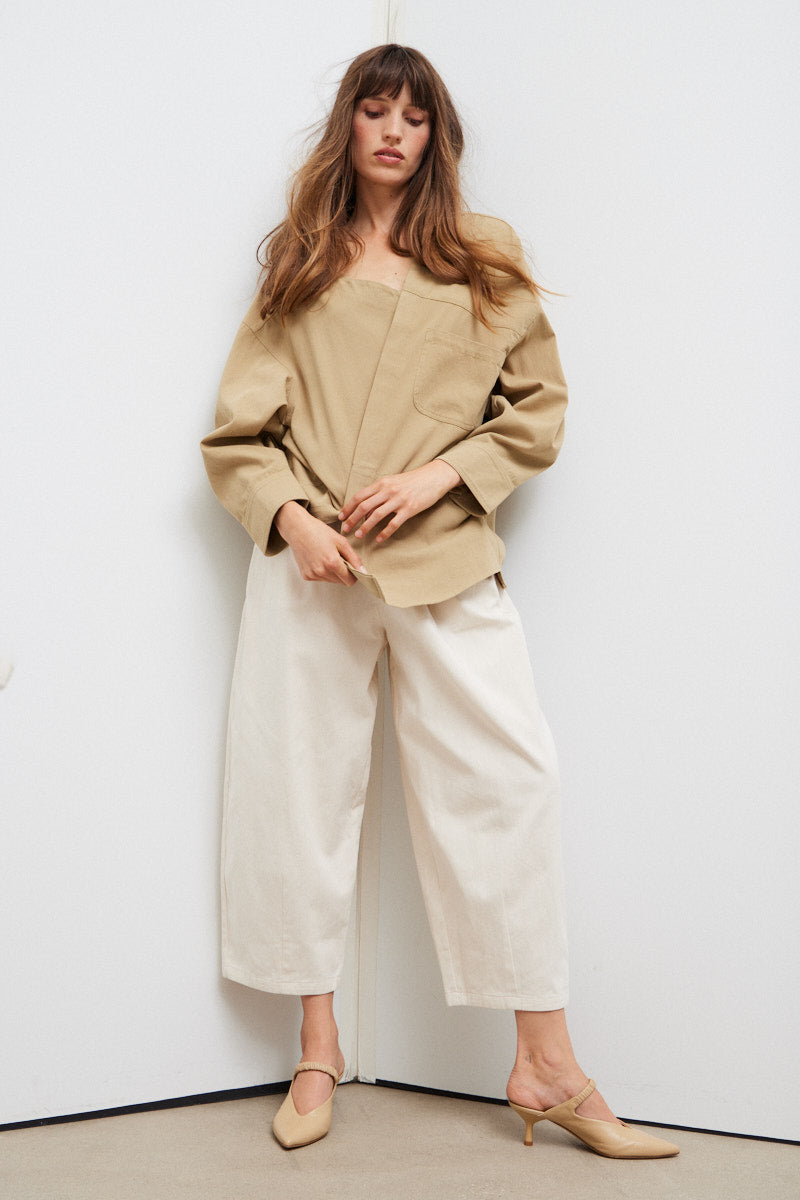 Unbalanced Off The Shoulder Twill Shirt