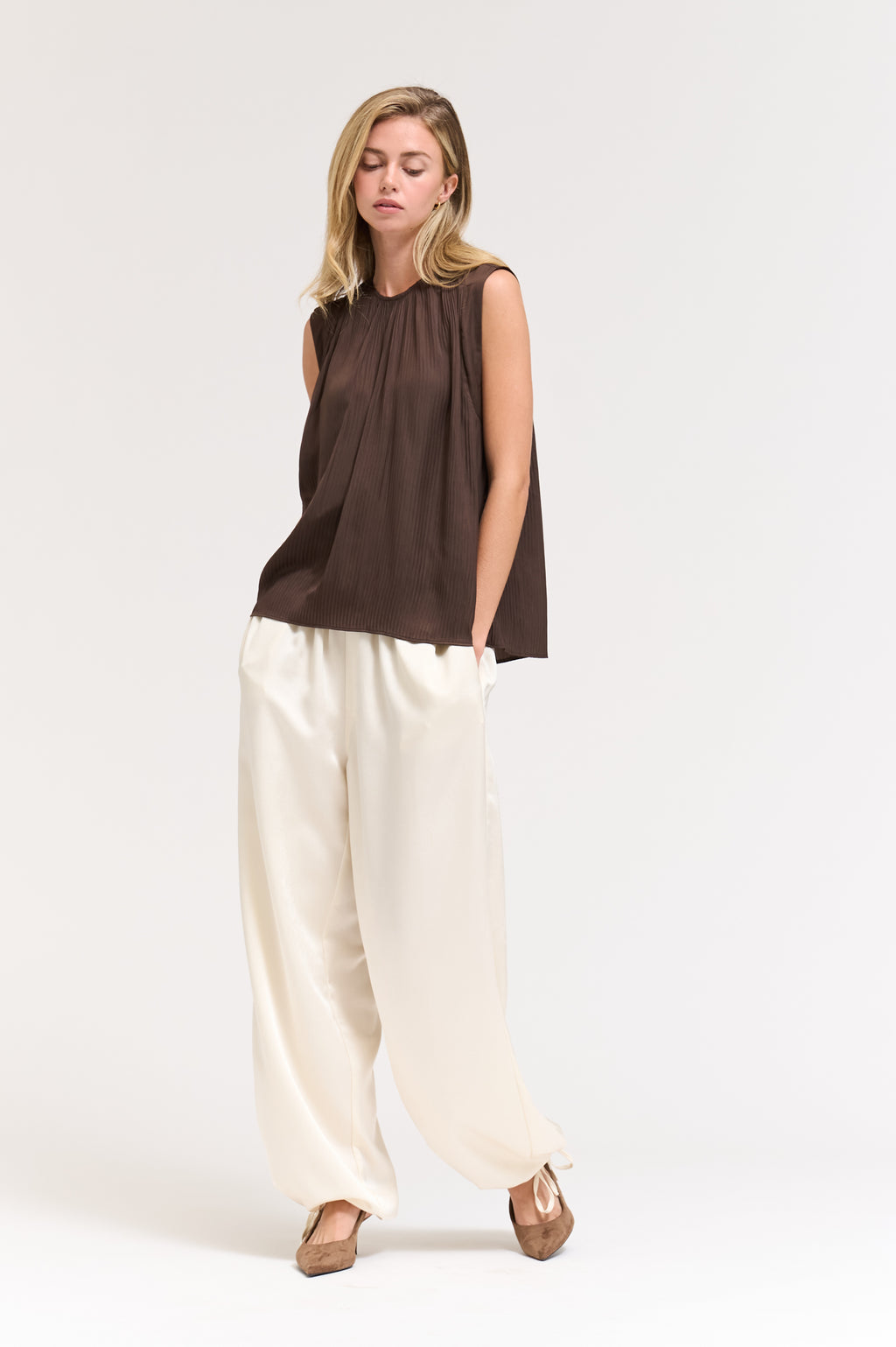 Pleated Sleeveless Top