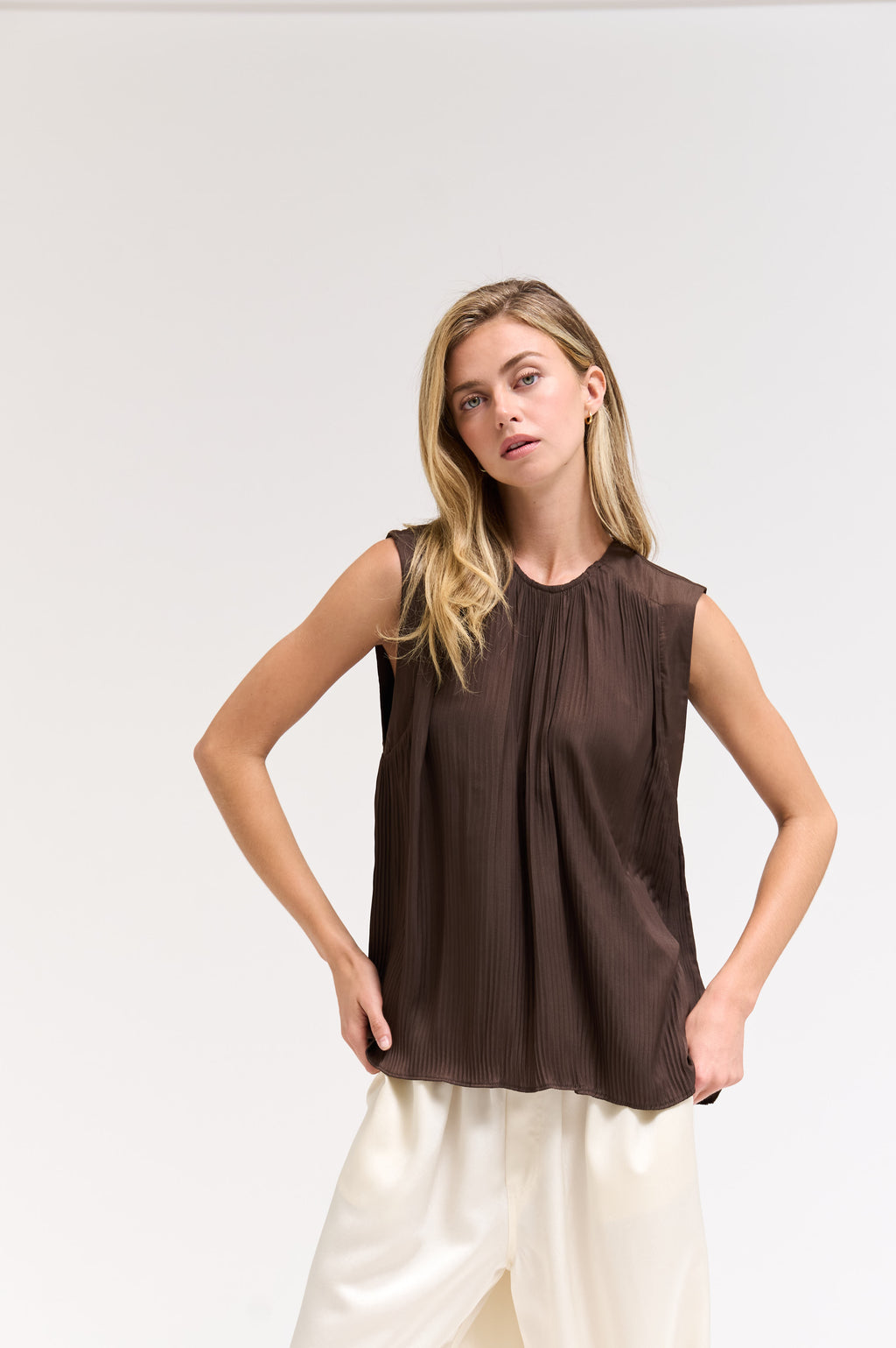 Pleated Sleeveless Top