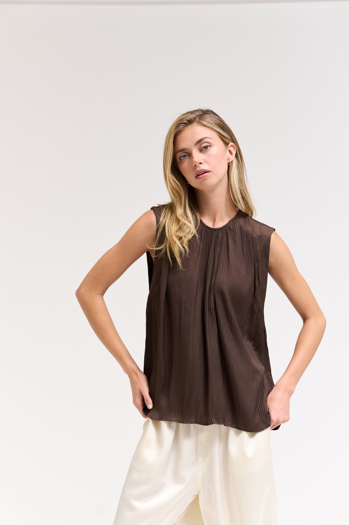 Pleated Sleeveless Top