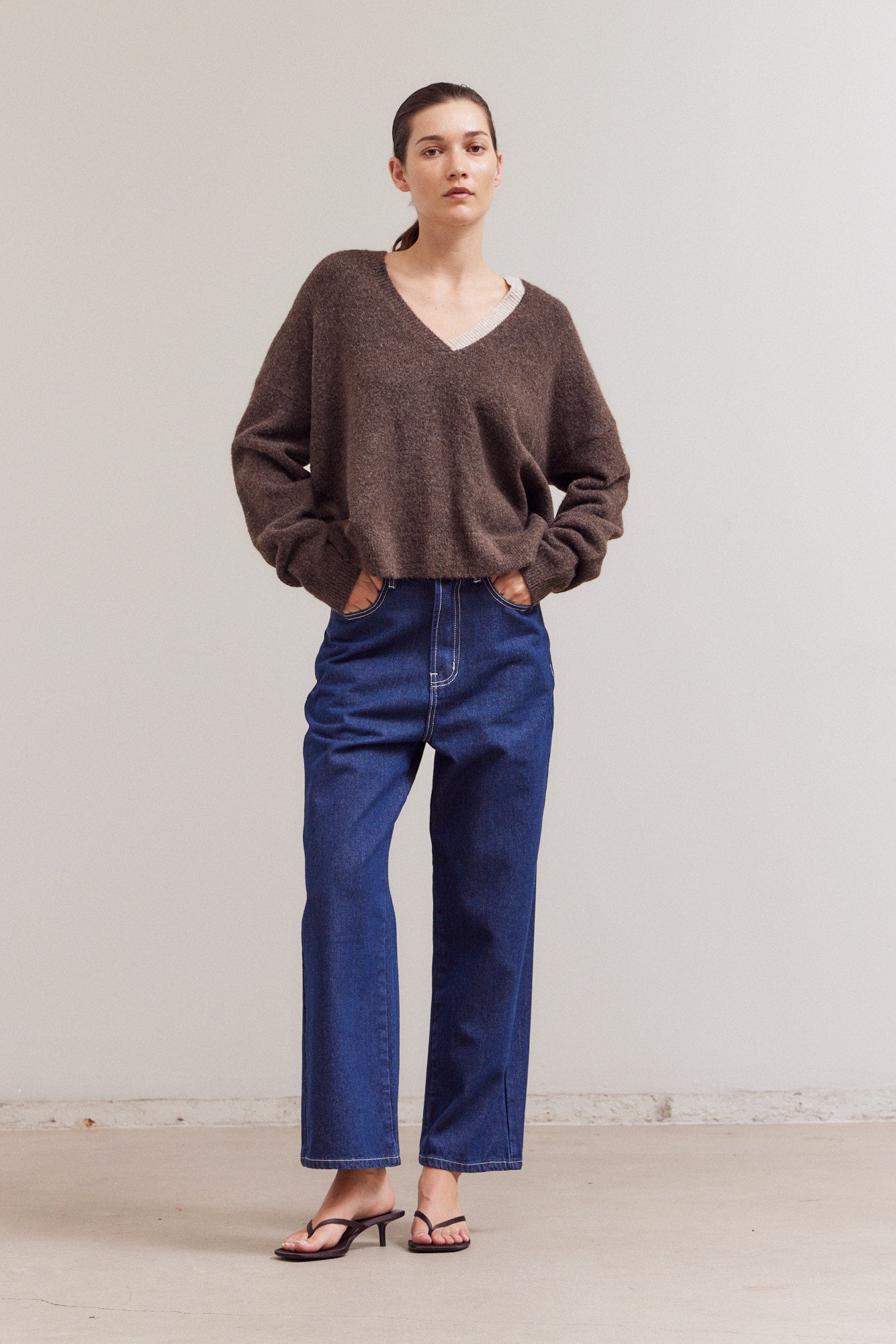 Contrast Neckline Sweater