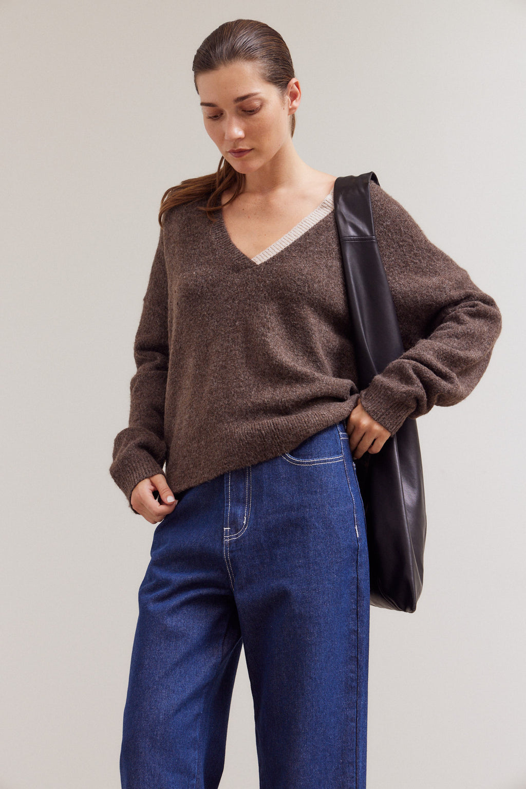 Contrast Neckline Sweater