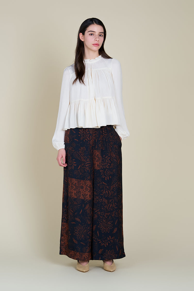 Patchwork Printed Smocking Waist Pants