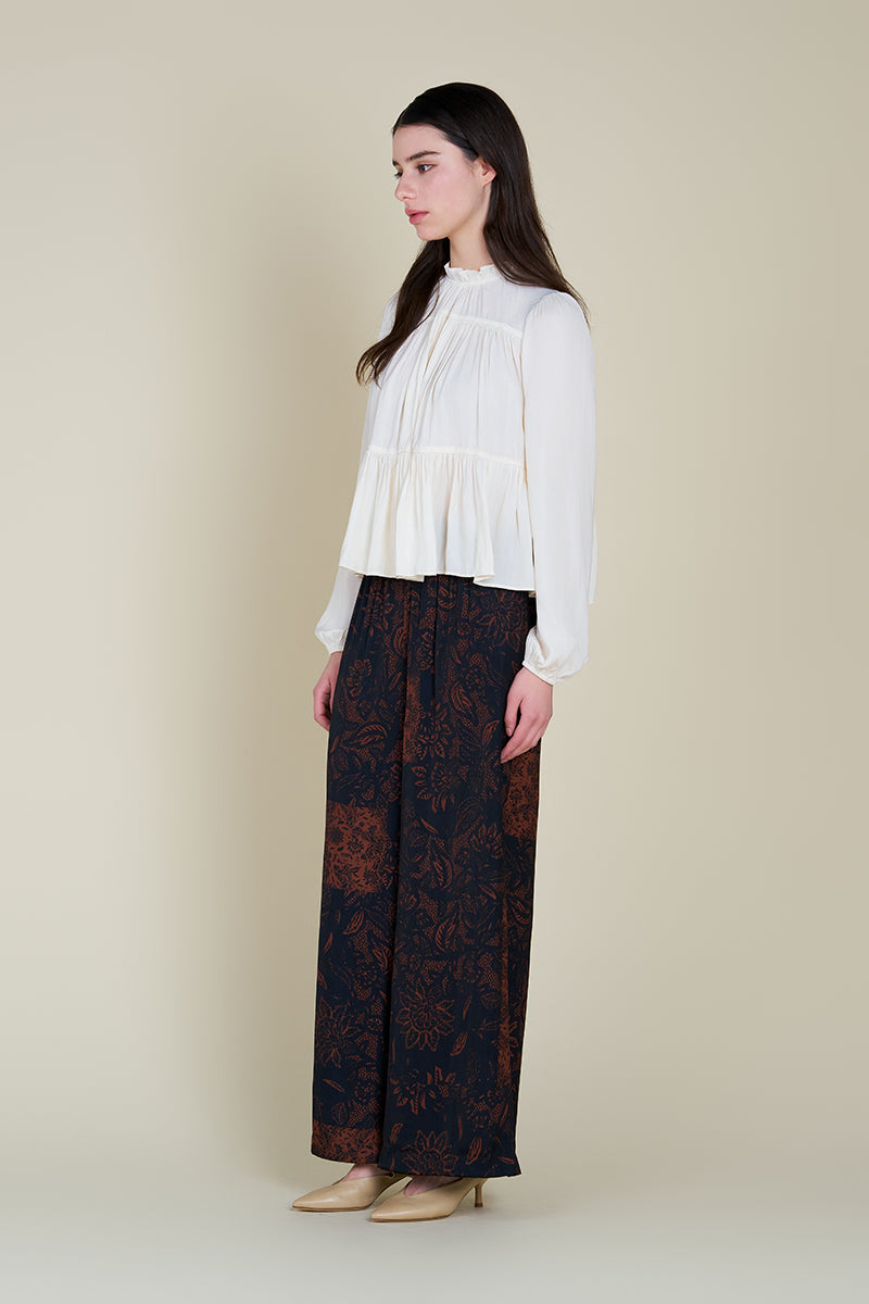 Patchwork Printed Smocking Waist Pants