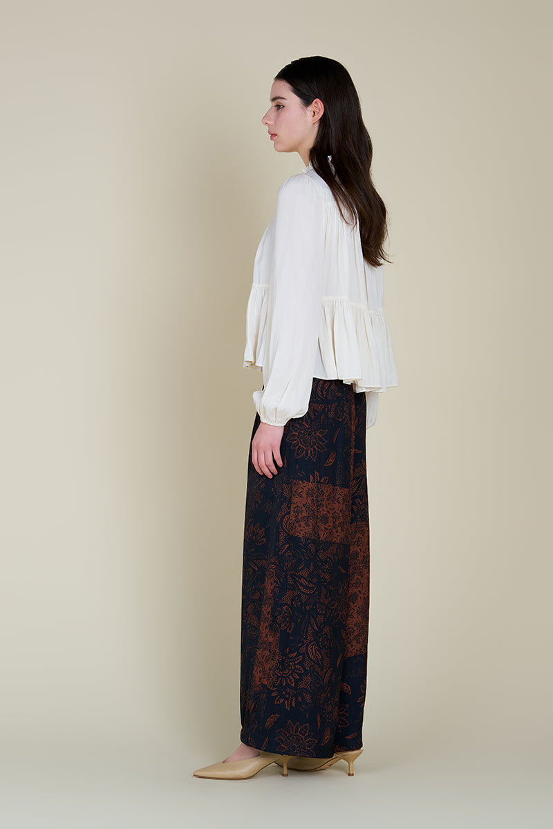 Patchwork Printed Smocking Waist Pants