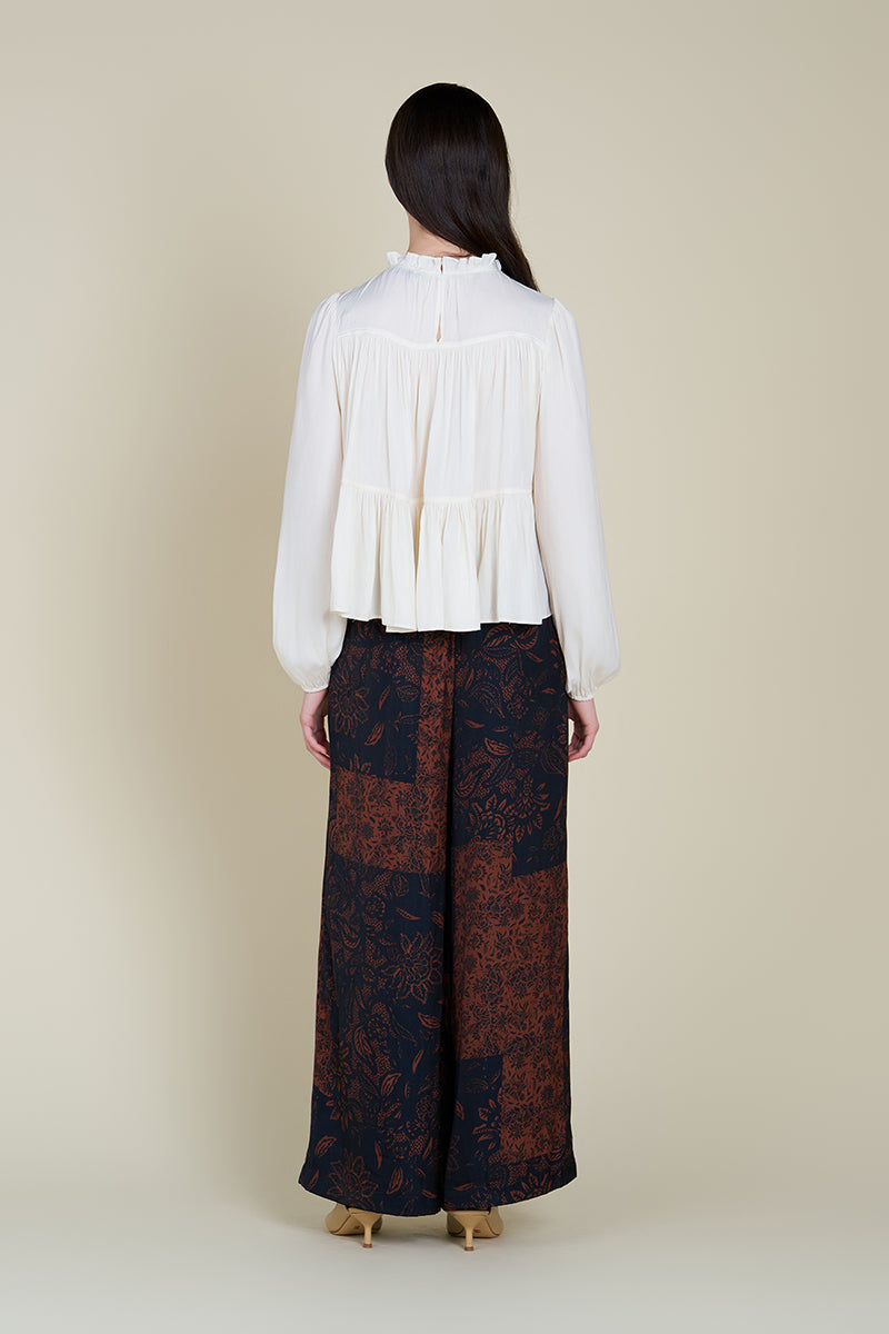 Patchwork Printed Smocking Waist Pants