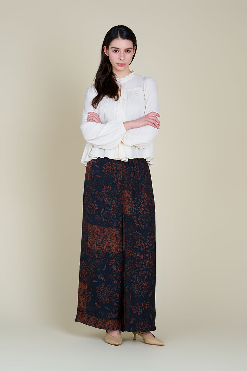 Patchwork Printed Smocking Waist Pants