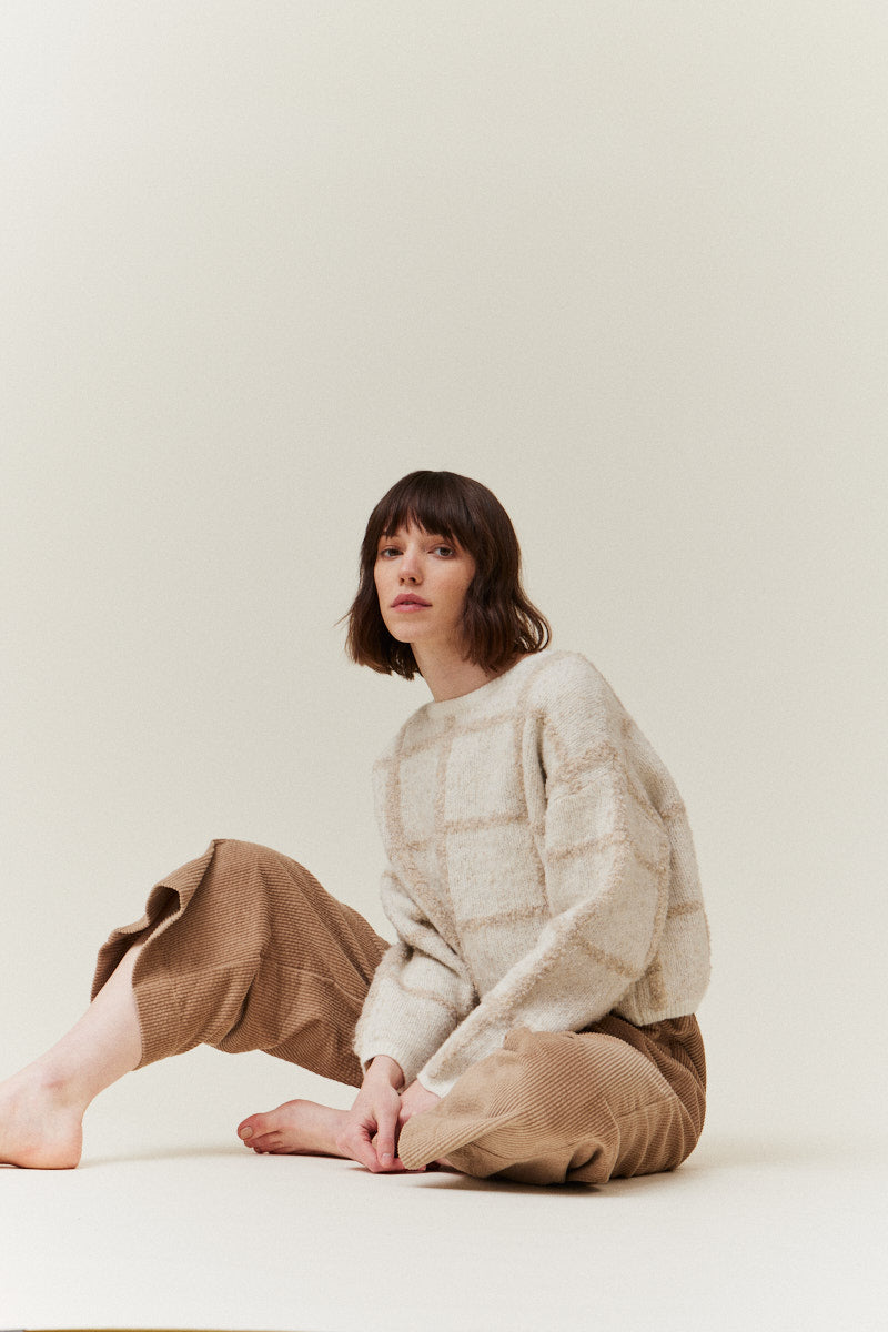 Cropped Grid Sweater