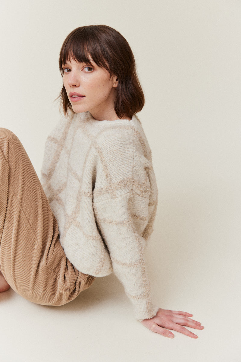 Cropped Grid Sweater