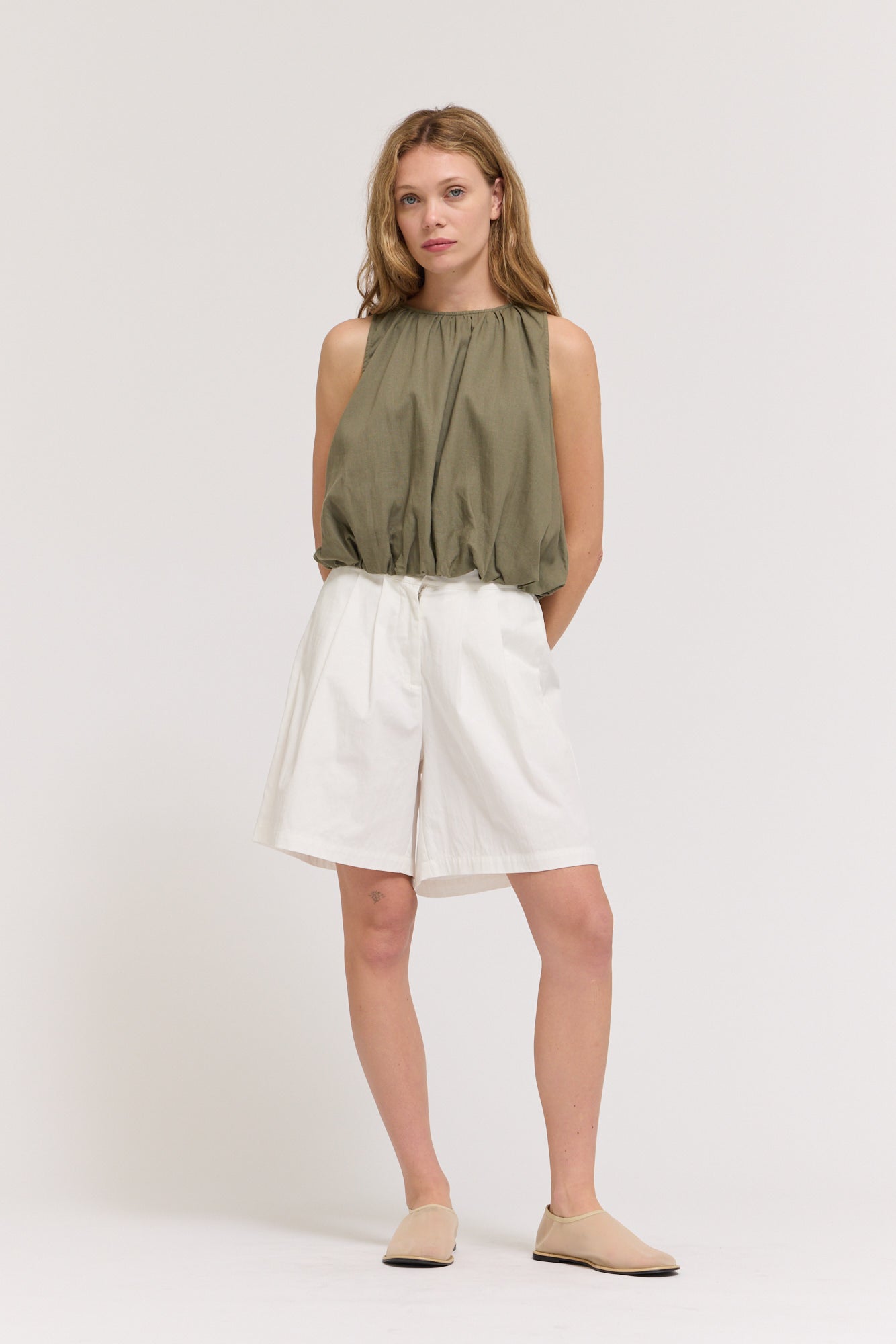 Bubble Crop Top in Dry Sage