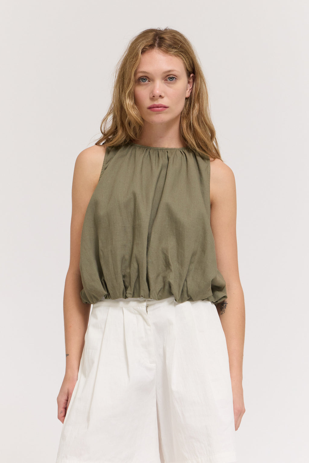 Bubble Crop Top in Dry Sage