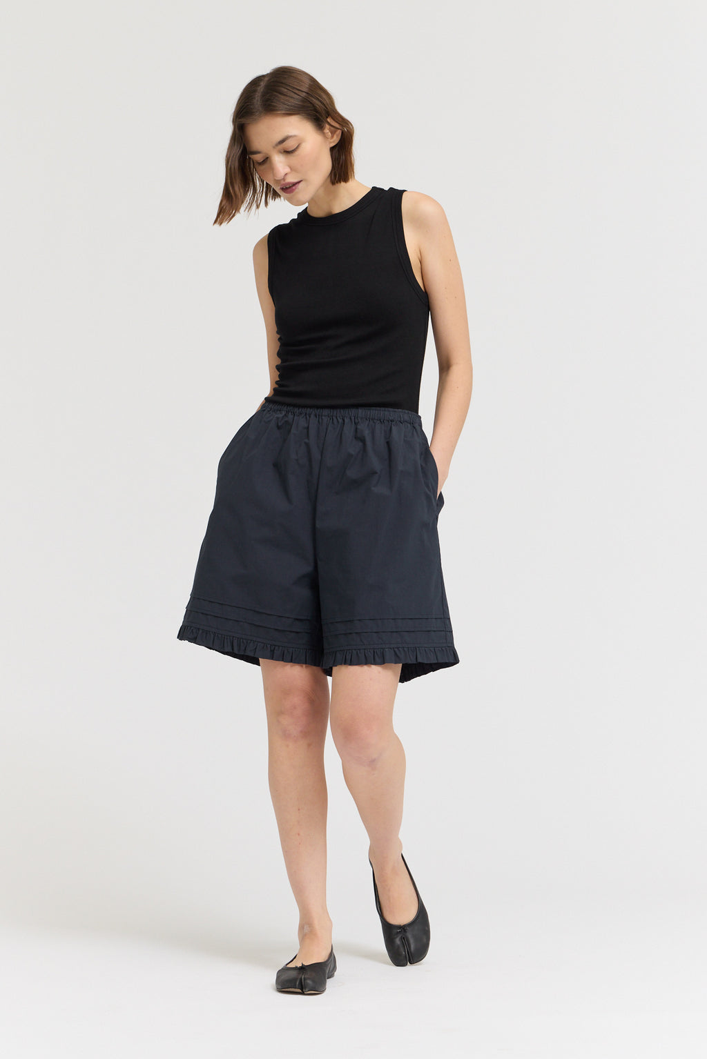 Ruffle Pleat Shorts in Atlantic