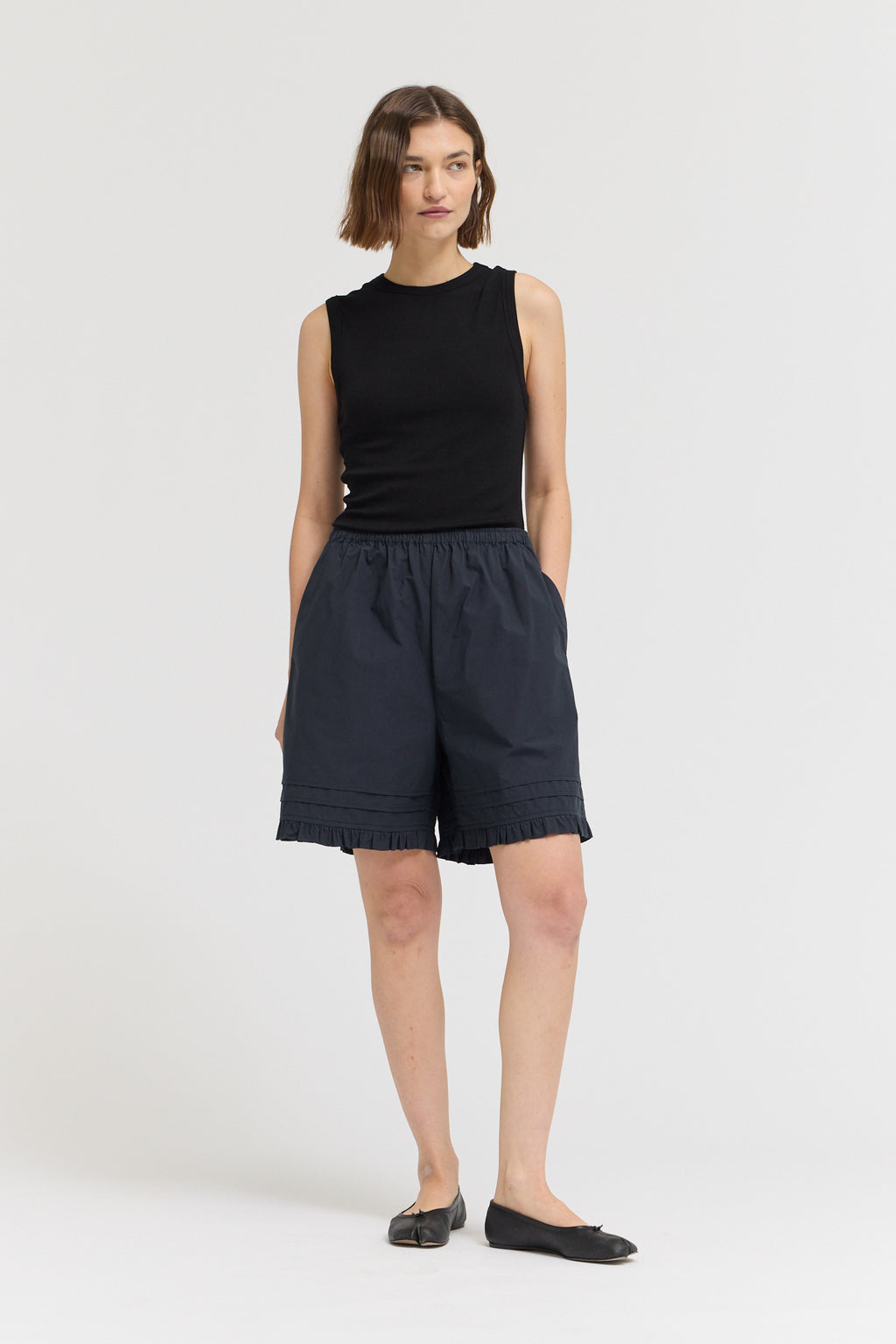 Ruffle Pleat Shorts in Atlantic