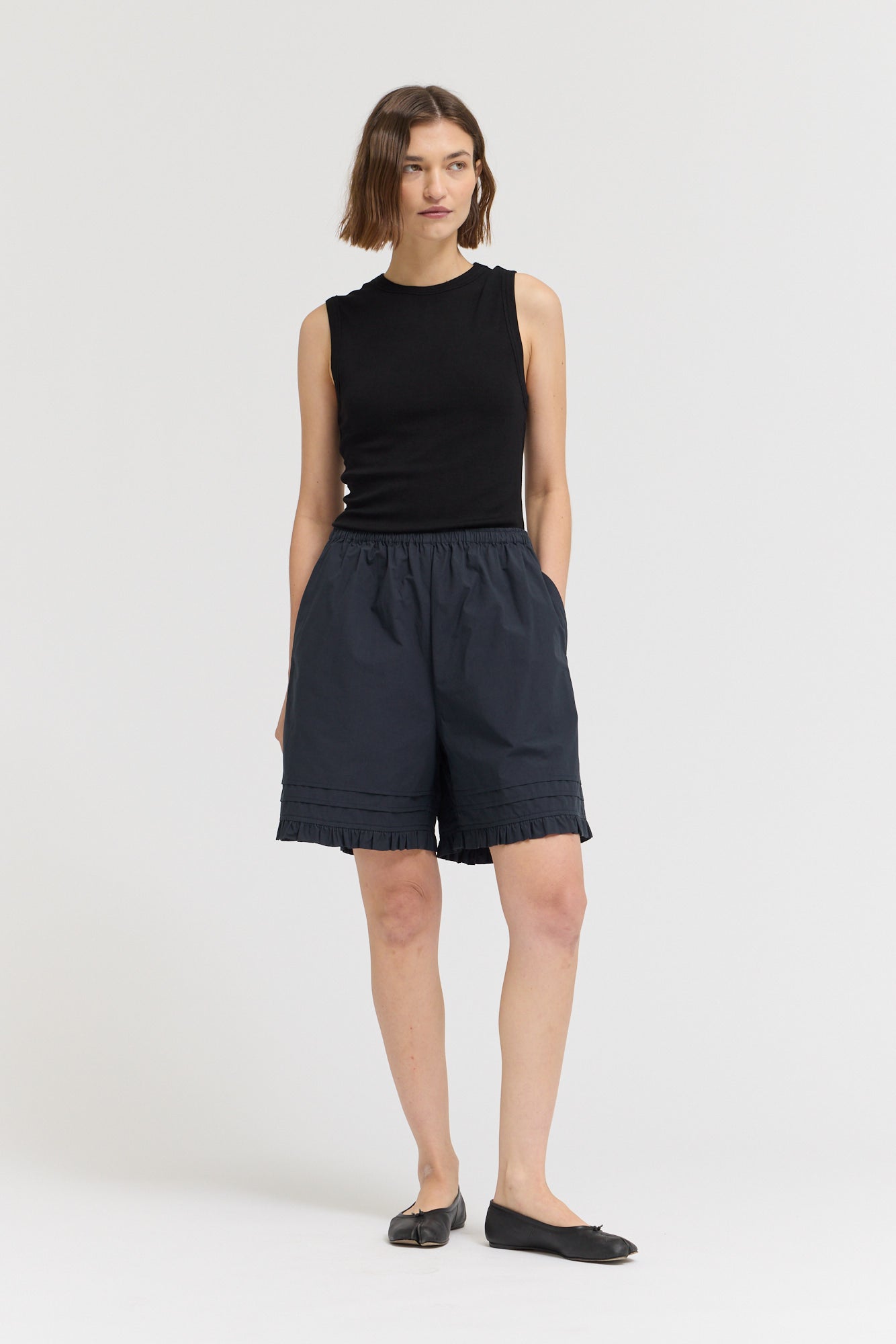 Ruffle Pleat Shorts in Atlantic