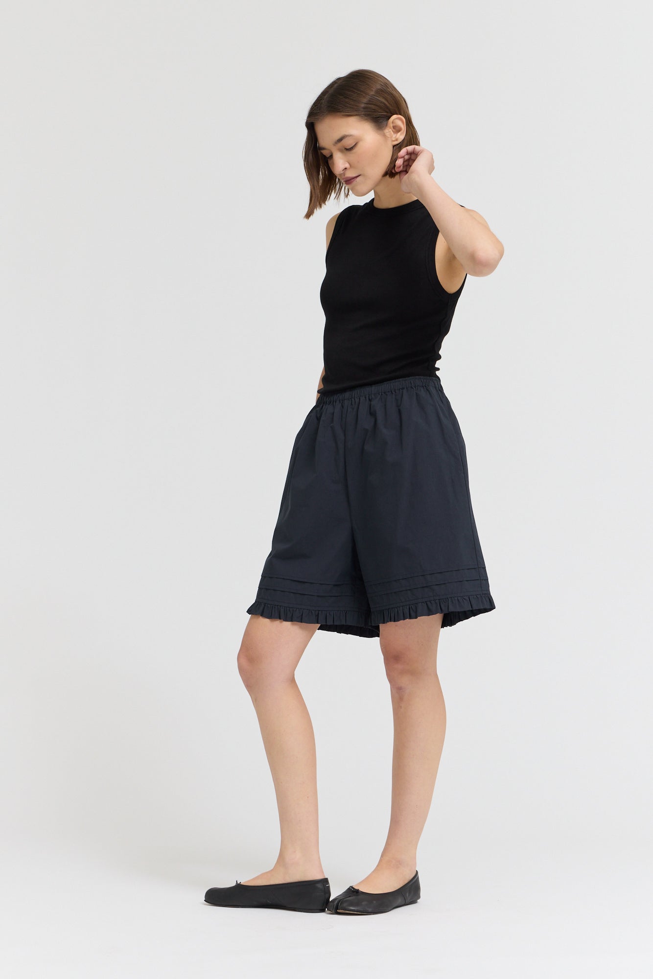 Ruffle Pleat Shorts in Atlantic