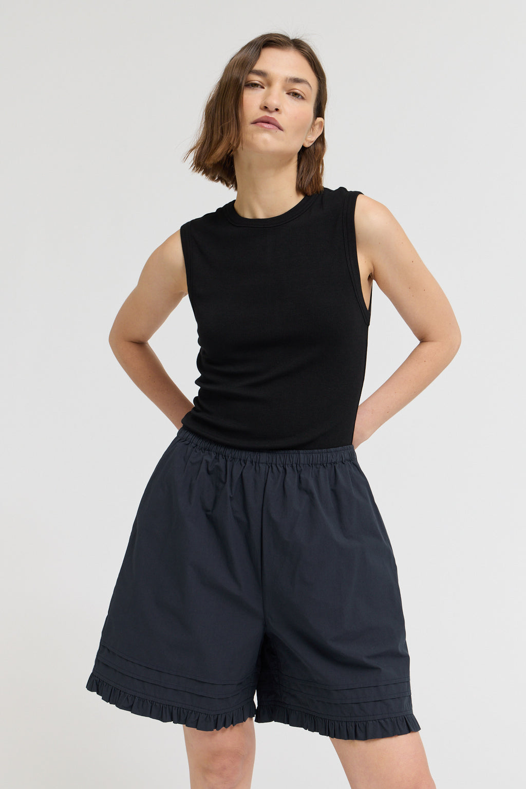 Ruffle Pleat Shorts in Atlantic