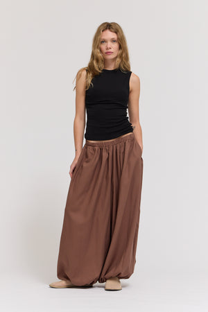 Full Harem Linen Pants in Tobacco