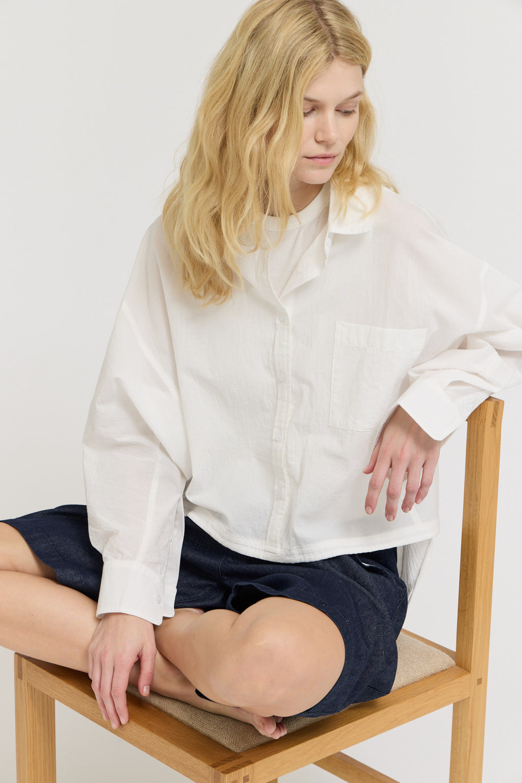 Drawstring Hem Shirt in Off White