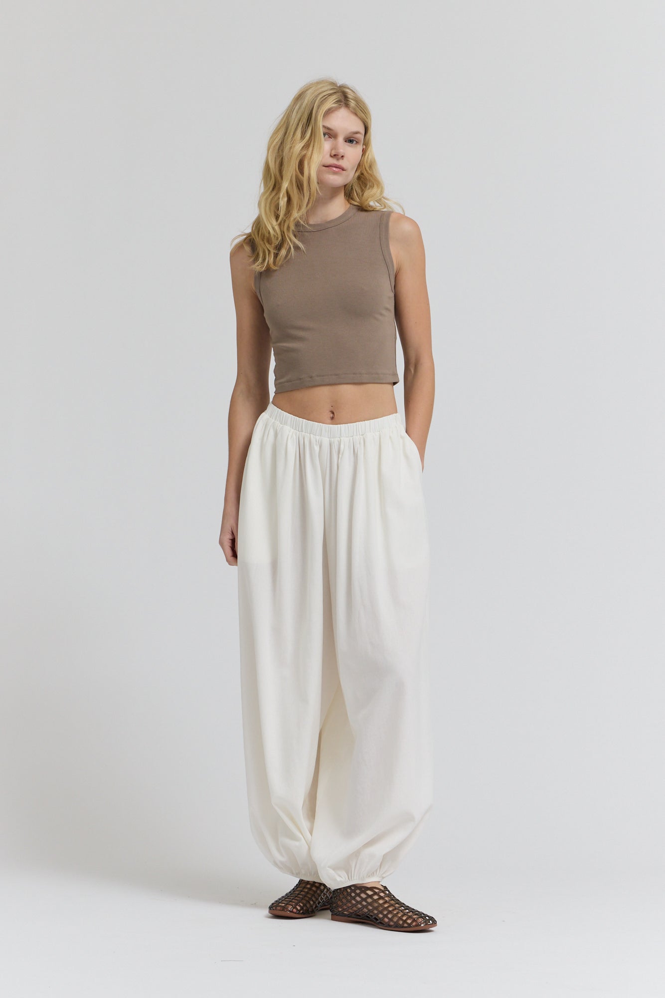 Full Harem Linen Pants in Off White
