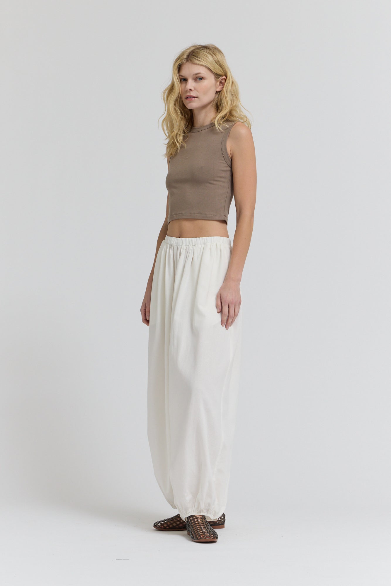 Full Harem Linen Pants in Off White