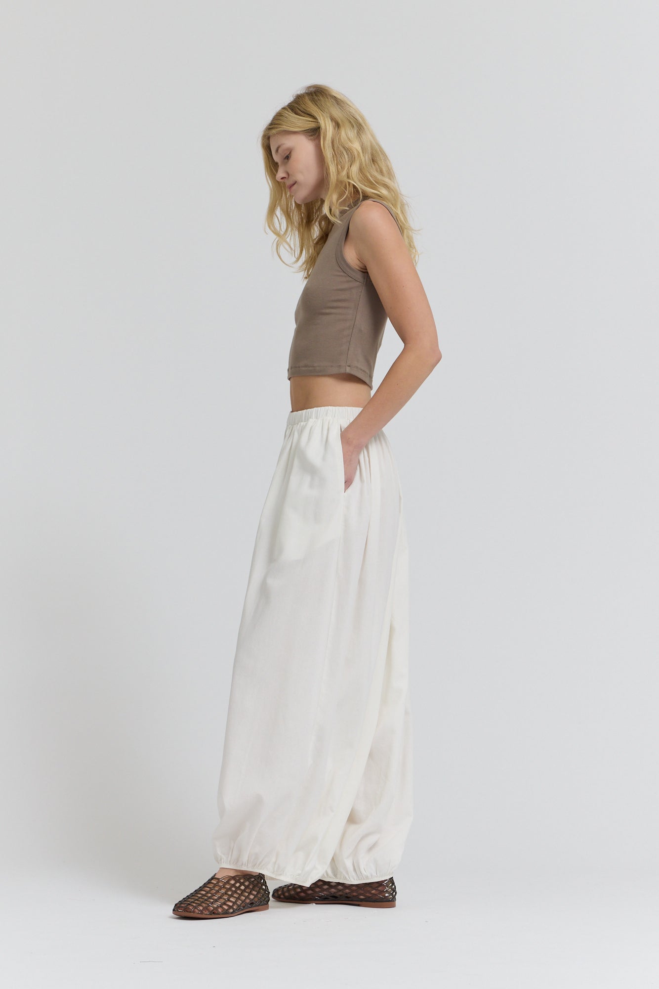 Full Harem Linen Pants in Off White