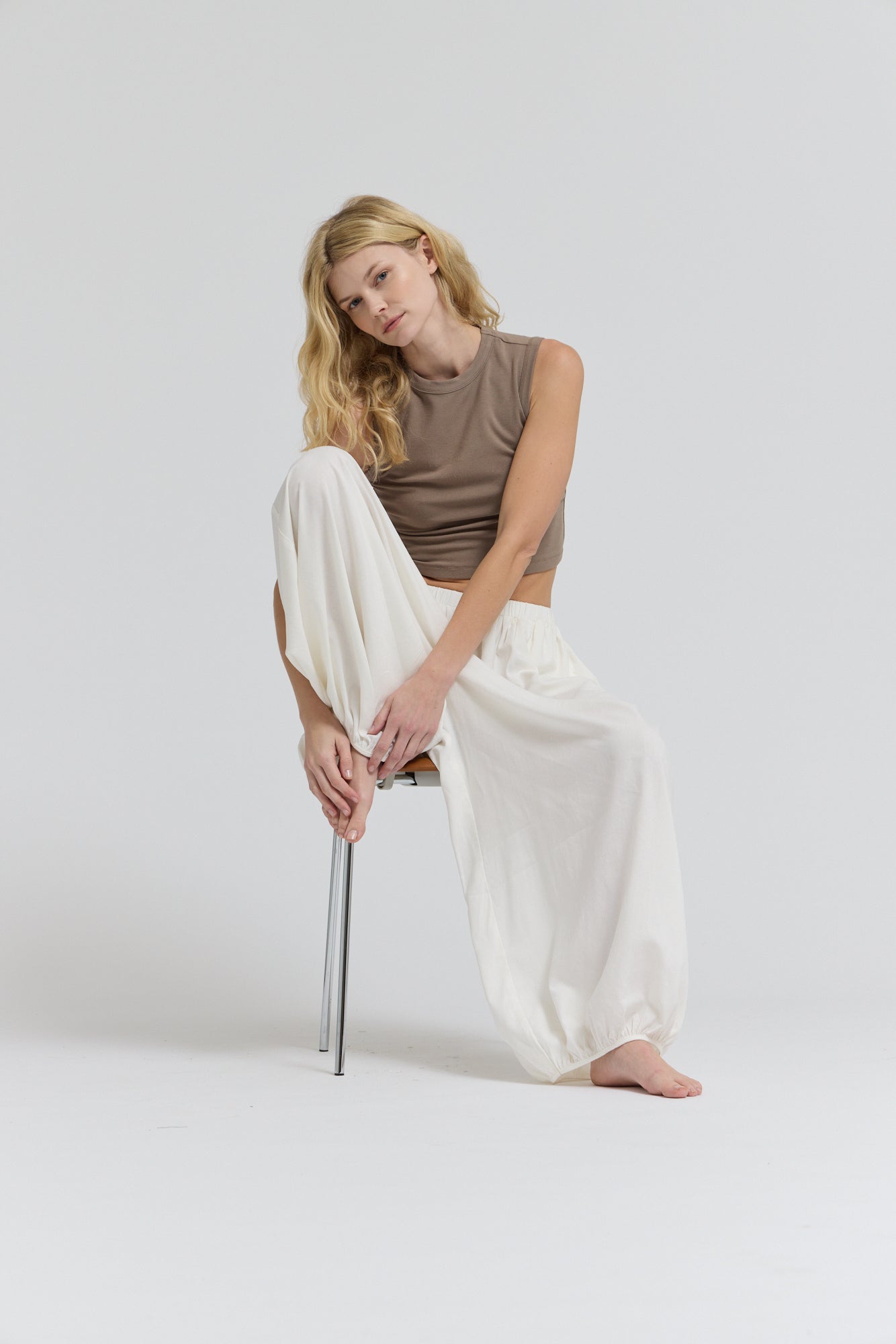 Full Harem Linen Pants in Off White