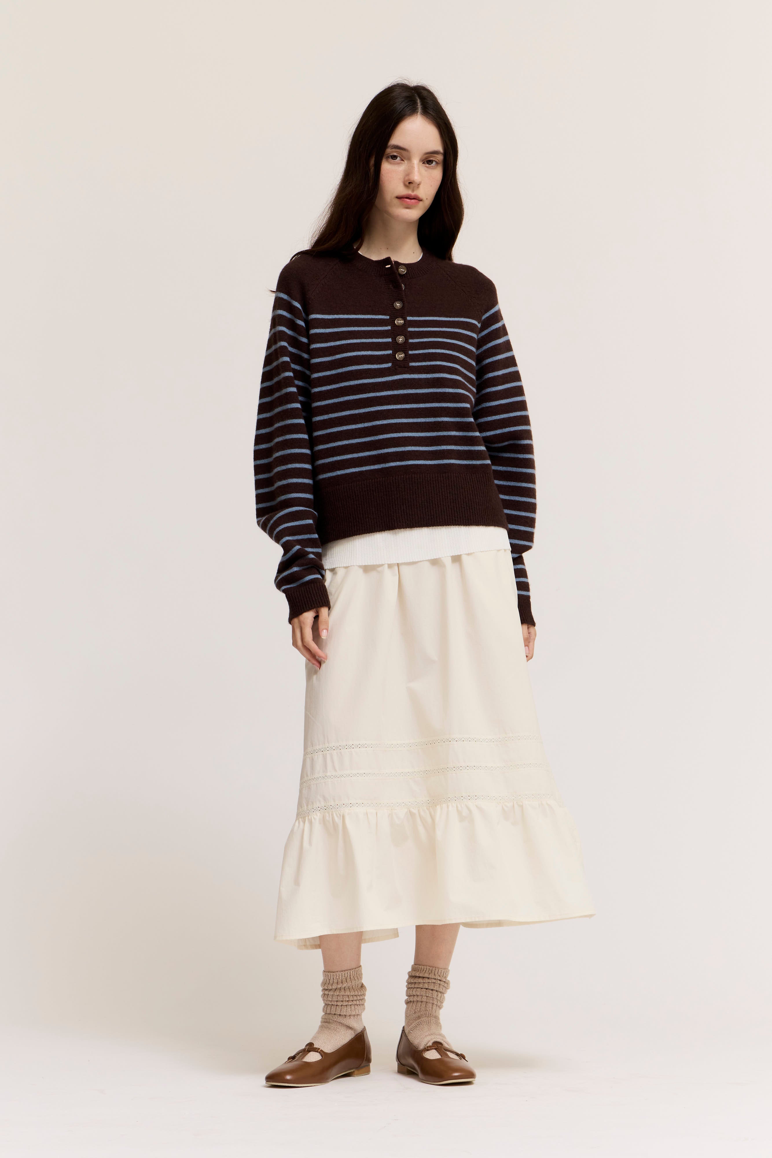 Knit Stripe Henley in Choco Blue