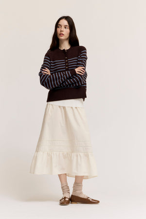 Pleat Trim Cotton Skirt in Soy