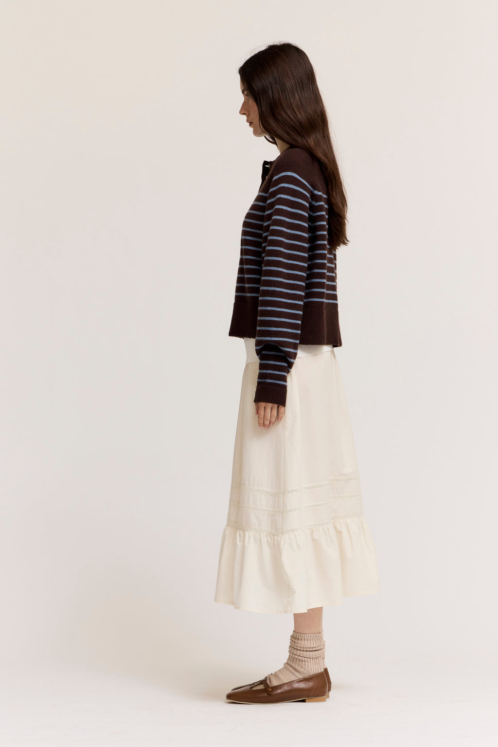 Knit Stripe Henley in Choco Blue